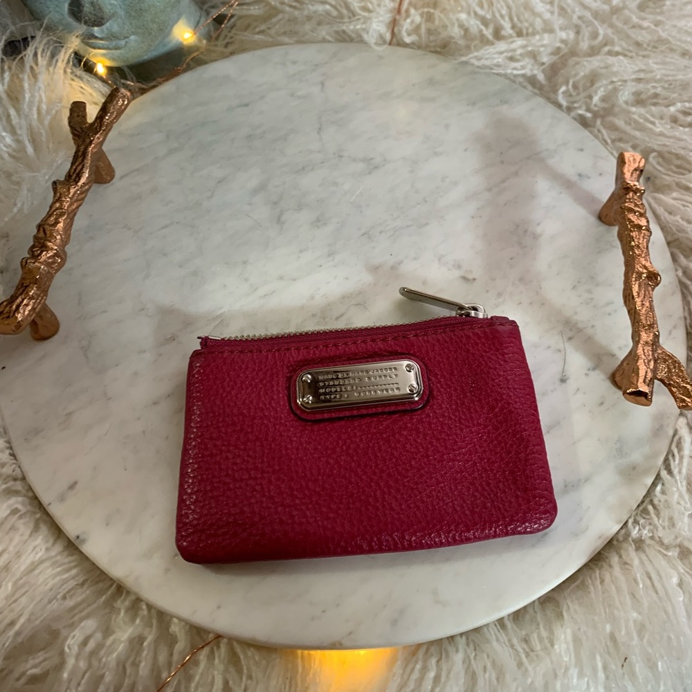 Marc by Marc Jacobs Keychain Mini Wallet in Raspberry with Silver Hardware